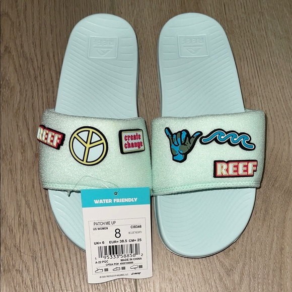 Reef Shoes - Reef Light Blue Slides with Fun Patches